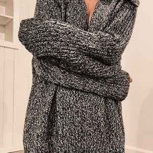 black & white heathered double-zip sweater